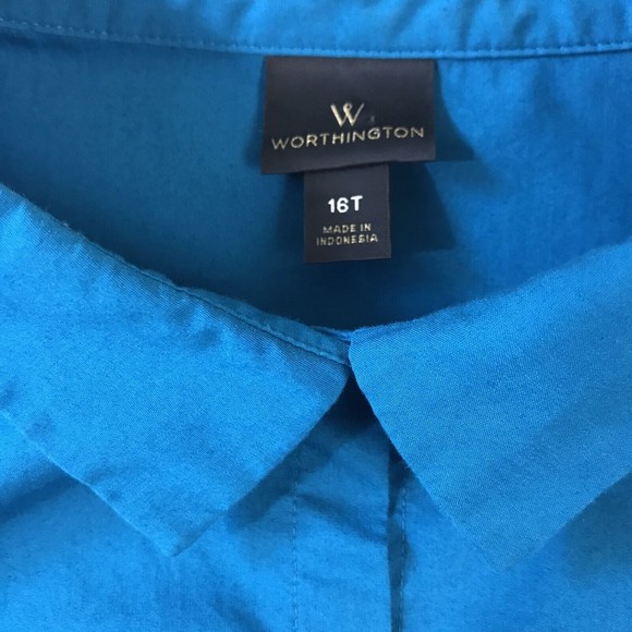 Worthington Women's 16T Button Up Dress Shirt Turquoise Career Long Sleeves - Picture 8 of 9